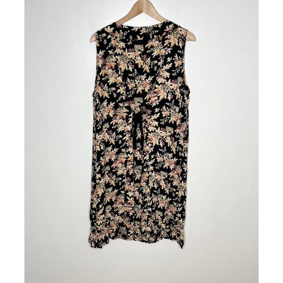 Vintage April Cornell Women Midi Dress Medium Black Floral Tie Back Button Front - Picture 9 of 9
